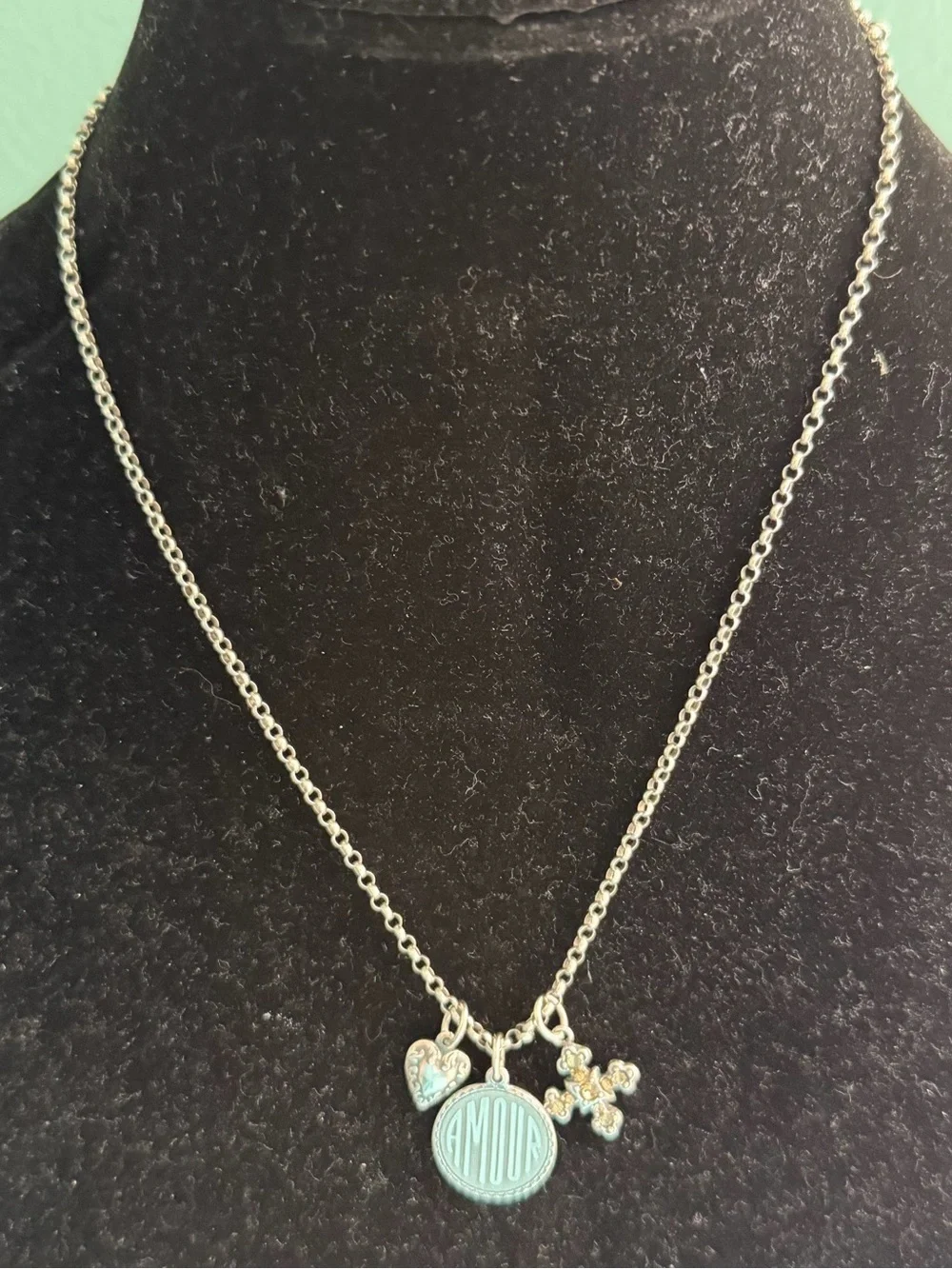 Vintage SilverTone Catherine Popesco Amore Charm Necklace